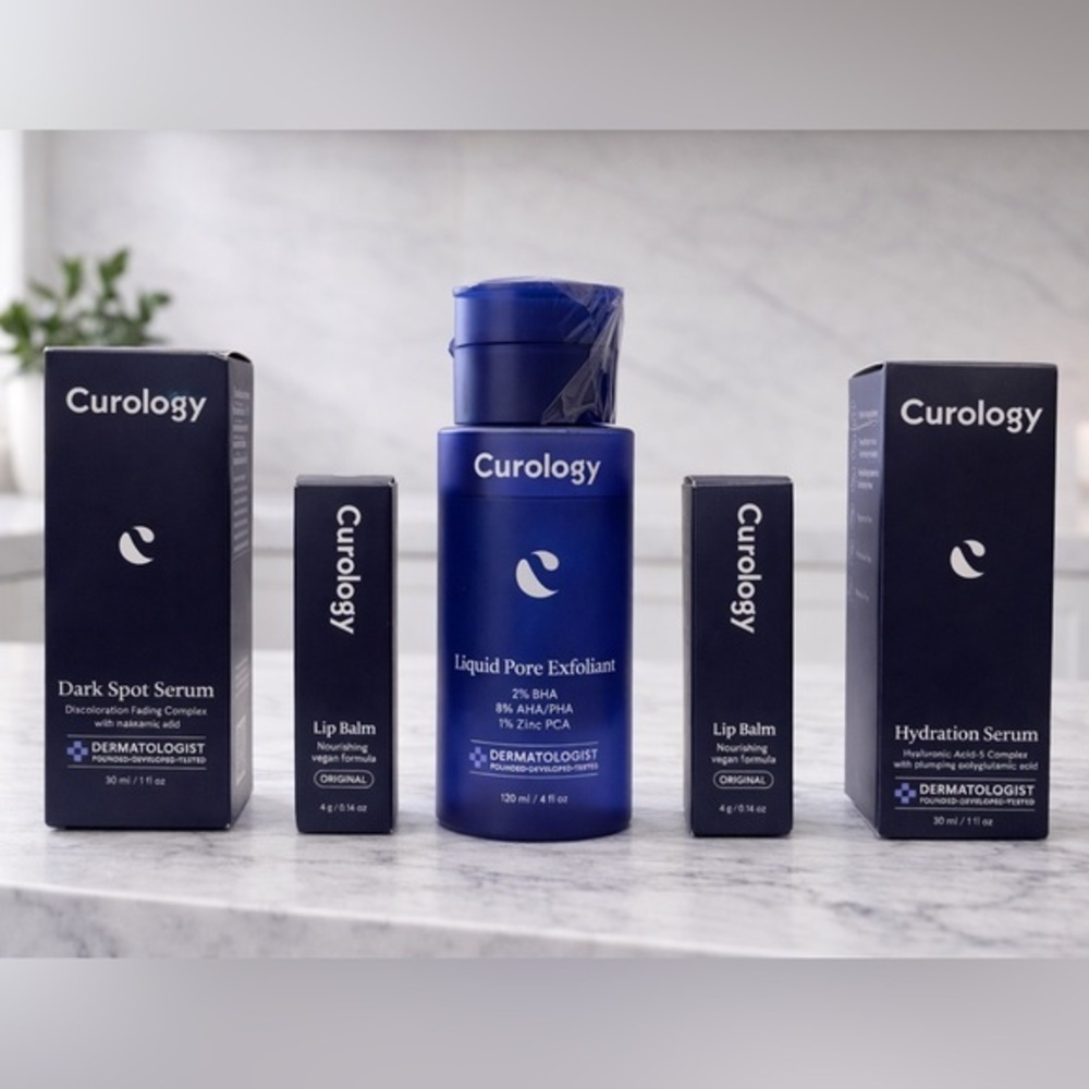 Curology Skin Reset Bundle 💙✨ Exfoliant + Serums + Lip Care (5-Piece Set)